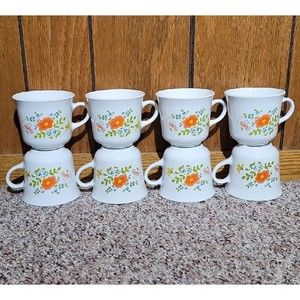 VTG Set of 8 CorningWare Corelle Wildflower Tea Cups Discontinued Floral Pattern